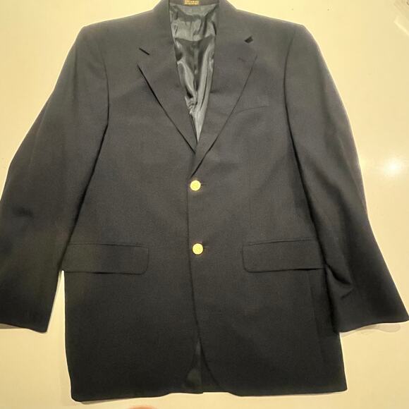 Oscar De La Renta 100% Wool Gold Button Blazer 38R Navy Blue Office Career Mens - Picture 2 of 9